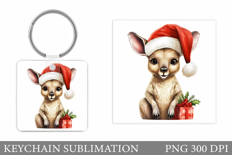 Christmas Kangaroo Keychain. Winter Kangaroo Keychain Design
