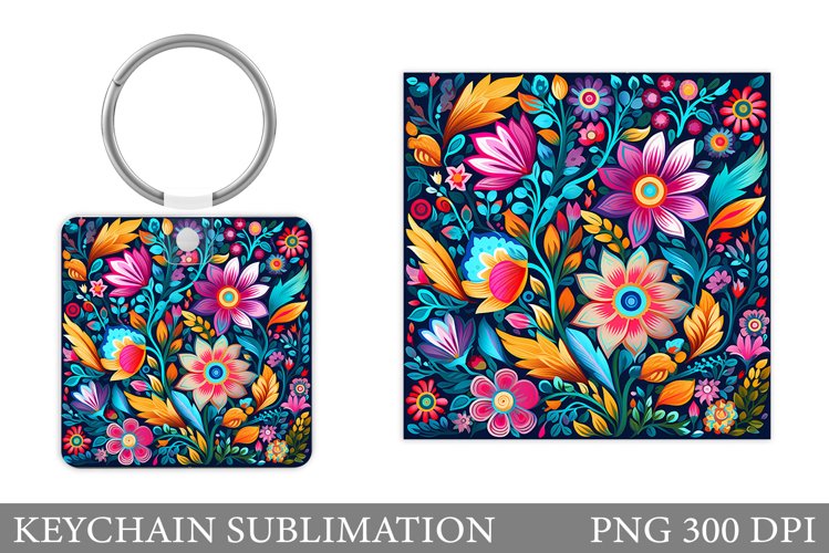 Flowers Keychain Design. Neon Flowers Keychain Sublimation