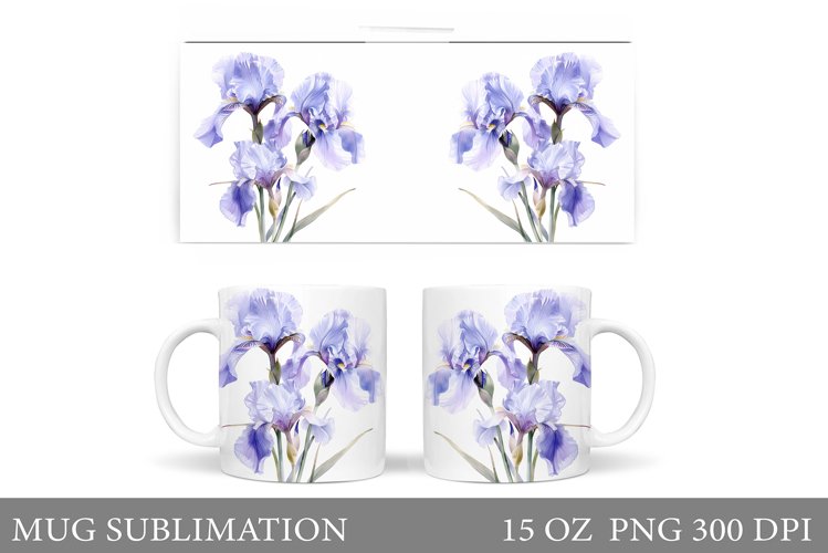 Irises Mug Wrap Design. Flowers Mug Sublimation example image 1