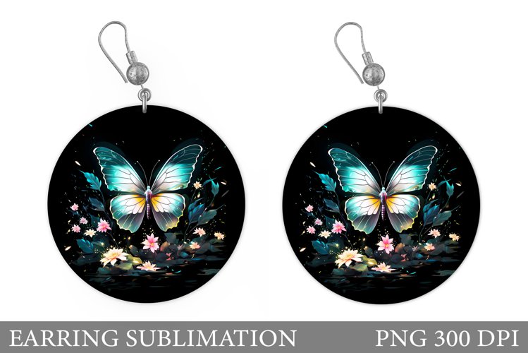 Butterfly Earring Sublimation. Flowers Round Earring