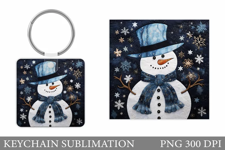 Snowman Keychain Sublimation. Cute Snowman Square Keychain