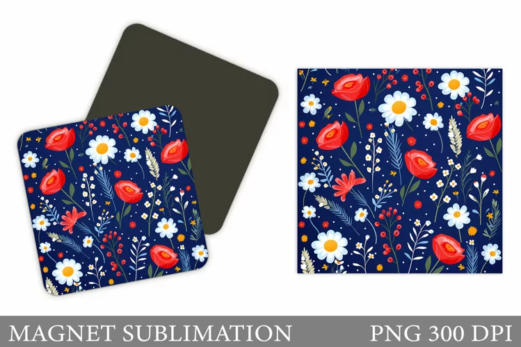 Flowers Square Magnet Design. Wildflowers Magnet Sublimation