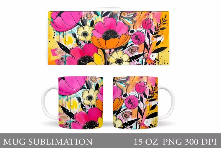 Flowers Mug Design. Floral Mug Sublimation