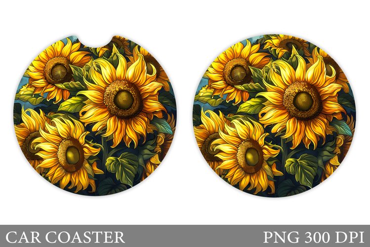 Sunflowers Car Coaster Sublimation. Flowers Coaster Design