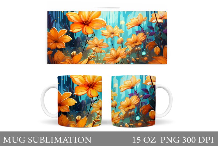 Flowers Mug Sublimation. Summer Mug Wrap Design