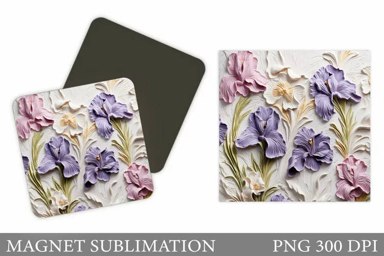 Irises Flowers Magnet Design. Summer Square Magnet
