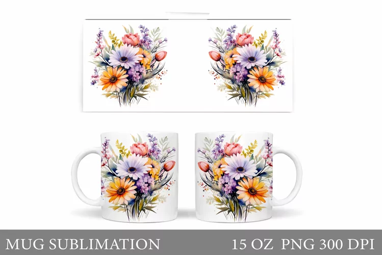 Flowers Mug Sublimation. Wildflowers Mug Design