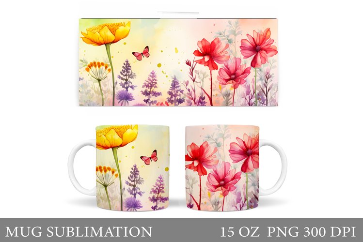 Flowers Mug Wrap Design. Wildflowers Mug Sublimation