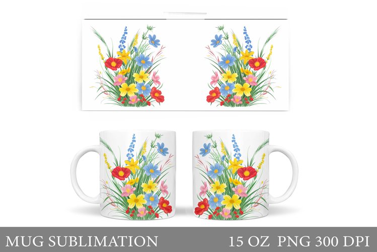Flowers Mug Sublimation. Floral Mug Wrap Design example image 1