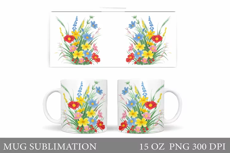 Flowers Mug Sublimation. Floral Mug Wrap Design