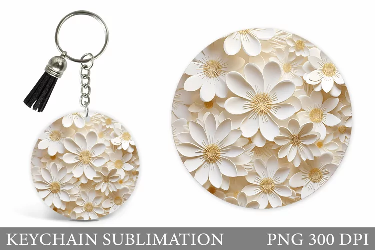 Flowers Keychain Sublimation. Daisy Flowers Round Keychain