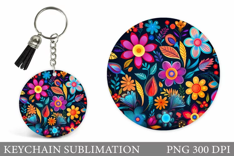 Flowers Keychain Sublimation. Neon Flowers Keychain Design