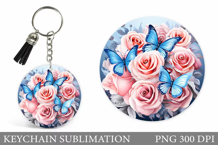 Butterfly Keychain Design. Flowers Keychain Sublimation