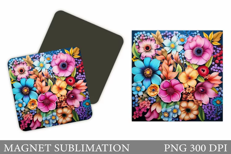 Flowers Square Magnet. Flowers Magnet Sublimation