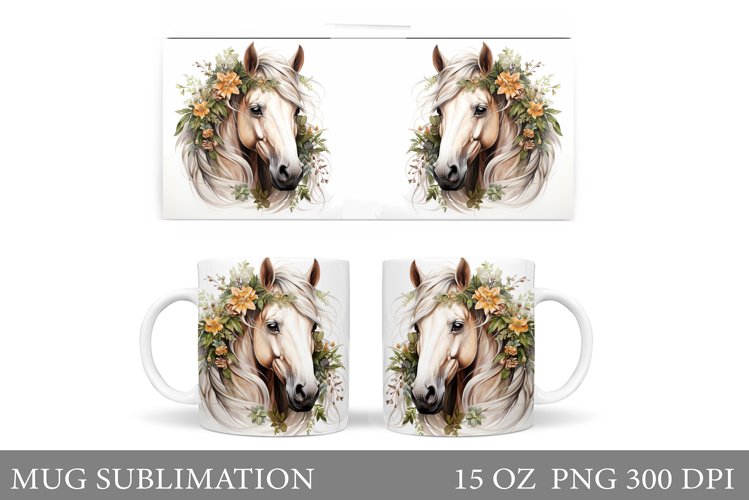 Horse Mug Wrap Design. Horse Flowers Mug Wrap Sublimation example image 1