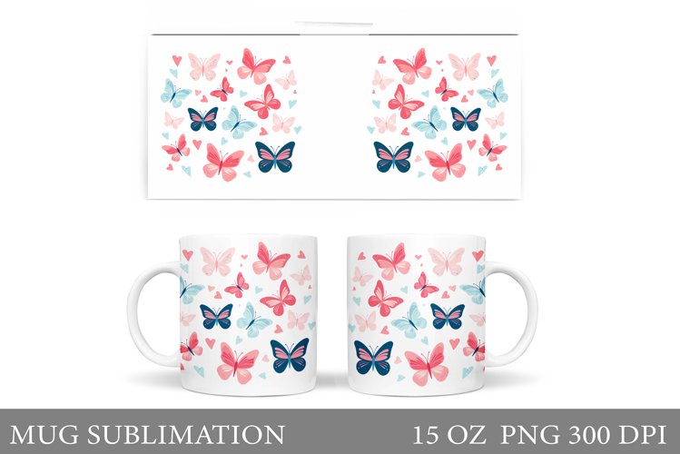 Butterflies Mug Sublimation. Colorful Butterflies Mug Design example image 1