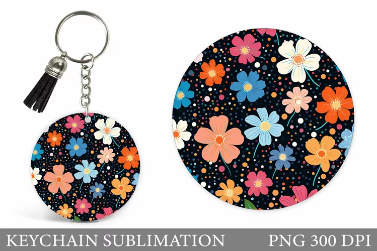 Wildflowers Keychain Design. Flowers Keychain Sublimation