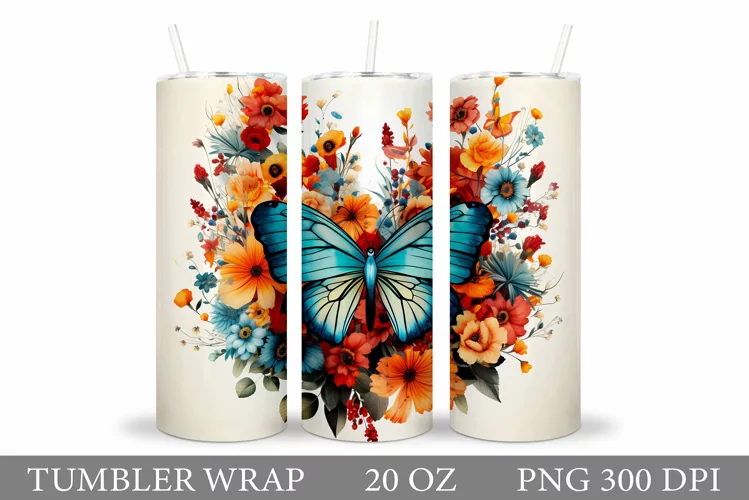 Butterfly Tumbler Design. Flowers Tumbler Sublimation