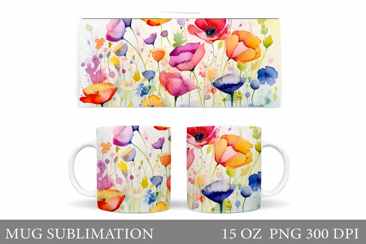 Wildflowers Mug Design. Flowers Mug Sublimation