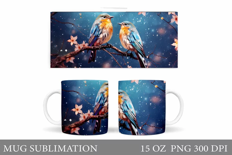 Birds Mug Design. Birds Mug Wrap Sublimation