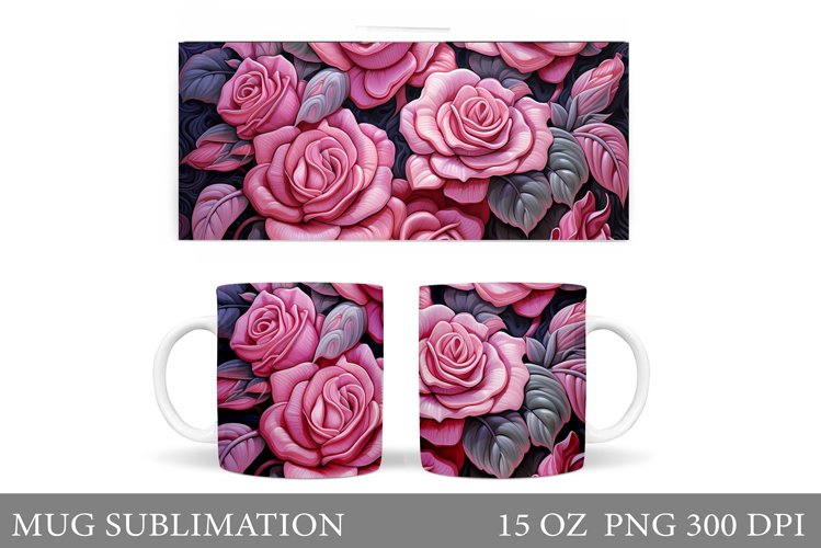 Roses Mug Sublimation. Flowers Mug Wrap Design example image 1