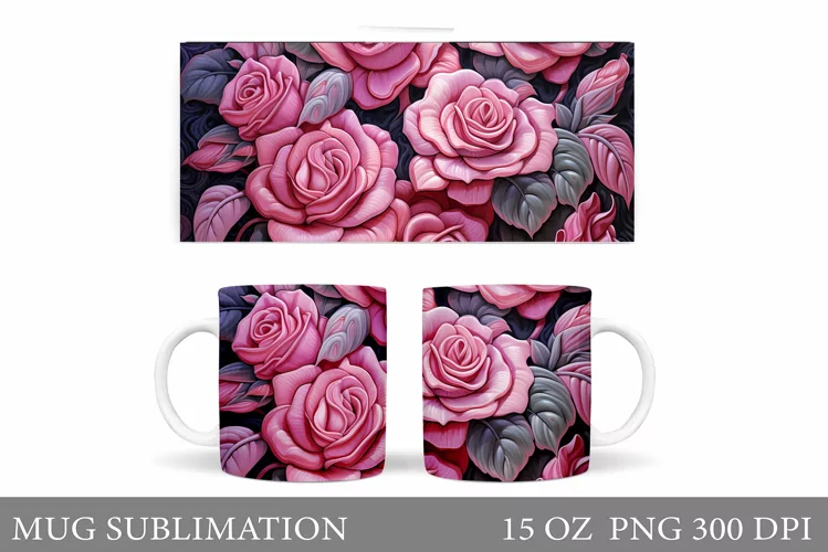 Roses Mug Sublimation. Flowers Mug Wrap Design
