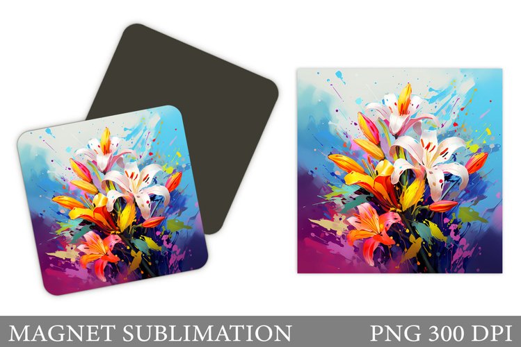 Flowers Square Magnet. Flowers Magnet Sublimation example image 1