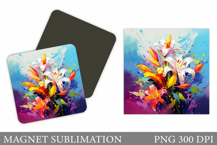 Flowers Square Magnet. Flowers Magnet Sublimation