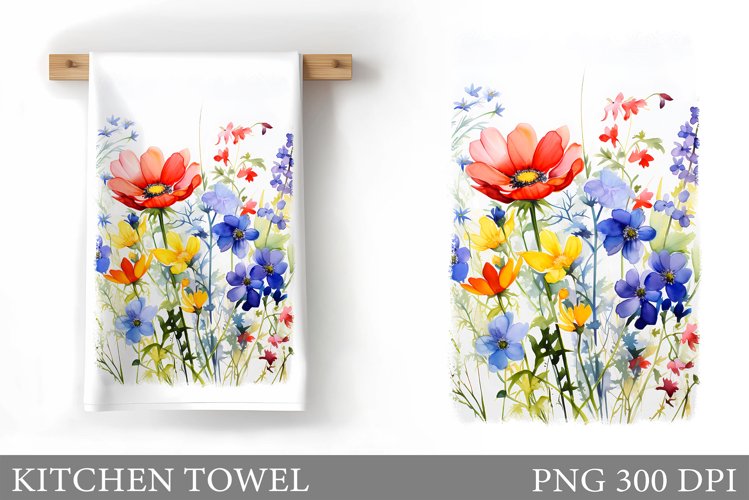 Wildflowers Kitchen Towel. Summer Flowers Kitchen Towel