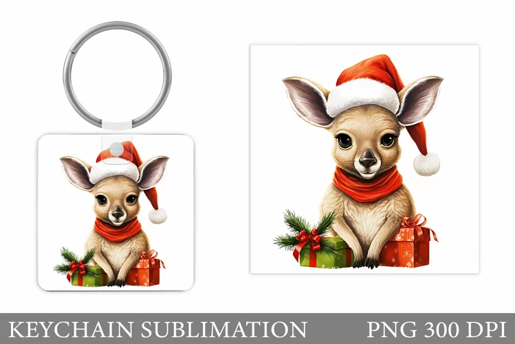 Christmas Kangaroo Keychain. Winter Kangaroo Keychain