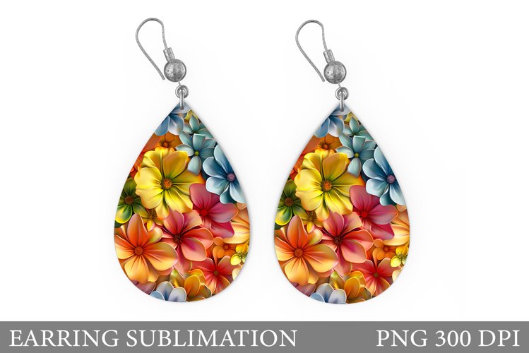 Flowers Earring Sublimation. Flowers Teardrop Earring example image 1