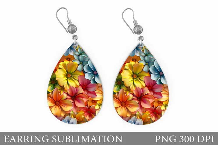 Flowers Earring Sublimation. Flowers Teardrop Earring
