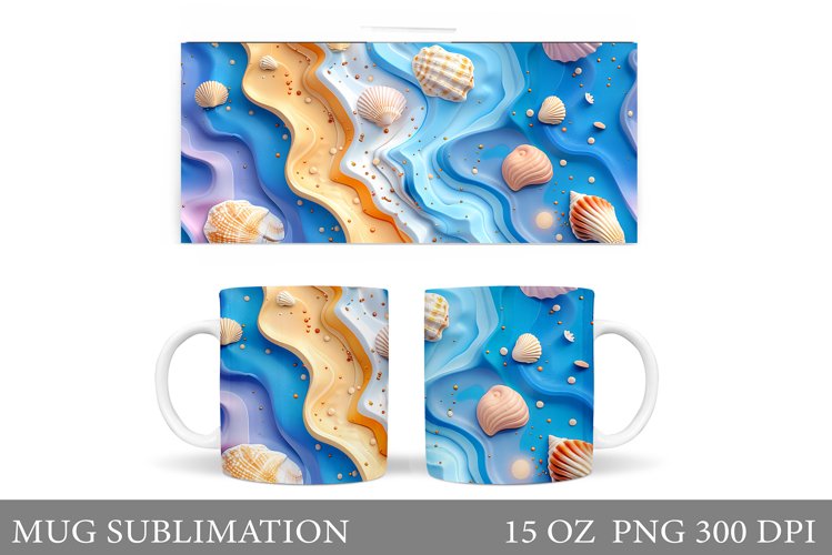 Seashell Mug Sublimation. Sea Mug Wrap Design example image 1