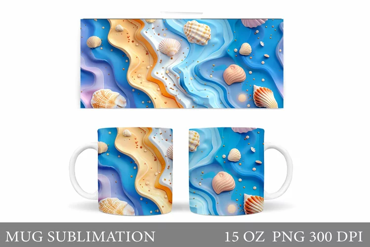 Seashell Mug Sublimation. Sea Mug Wrap Design