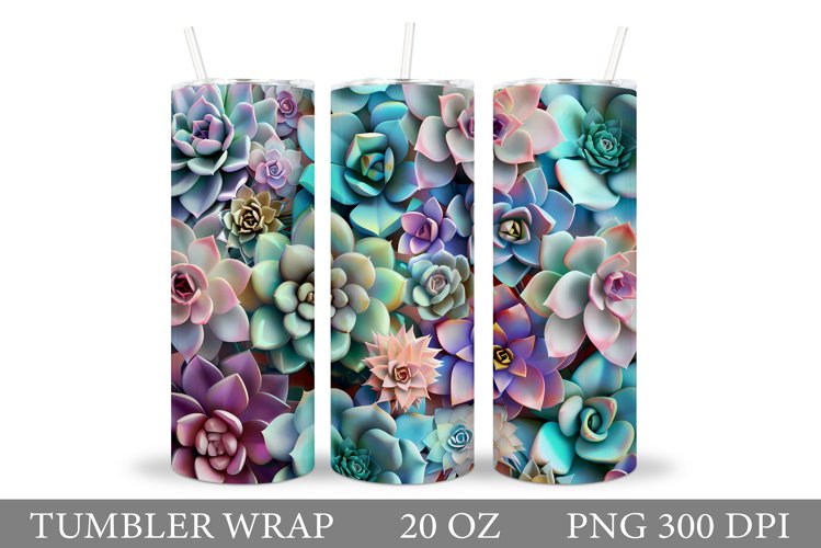Succulents Tumbler Wrap Design. Floral Tumbler Sublimation