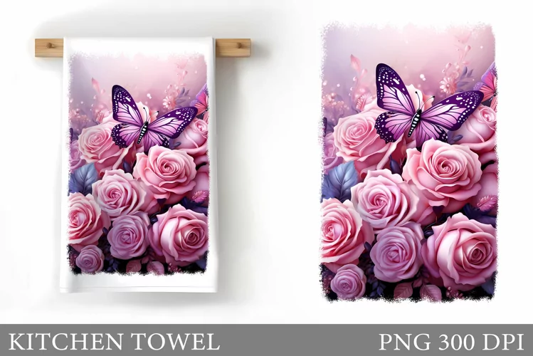 Roses Kitchen Towel. Butterfly Kitchen Towel Design