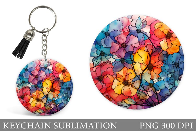 Flowers Keychain Sublimation. Floral Keychain Design example image 1