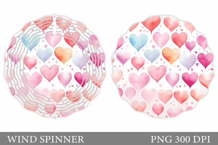 Colorful Hearts Wind Spinner. Watercolor Hearts Wind Design