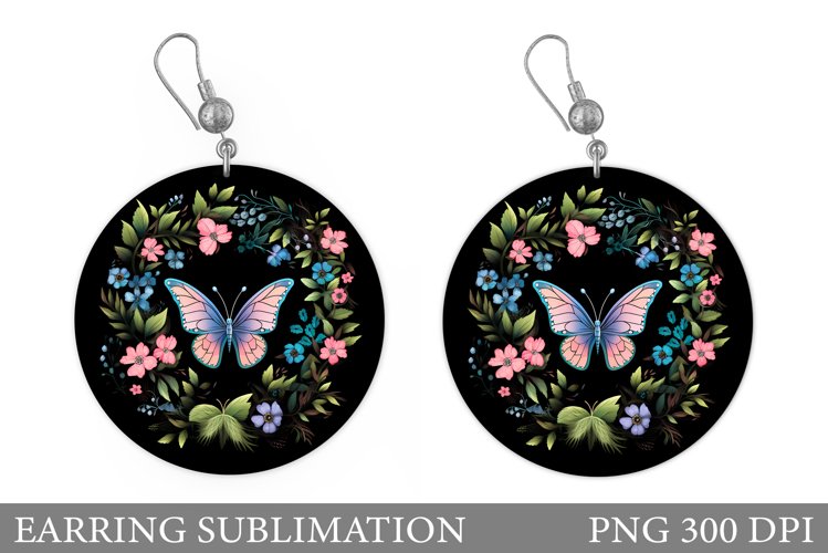 Butterfly Round Earring. Flowers Earring Sublimation example image 1