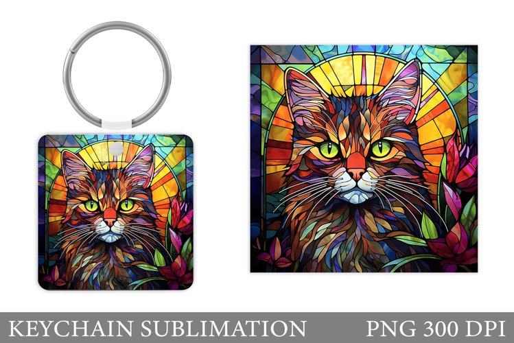 Cat Keychain Sublimation. Stained Glass Cat Keychain Design