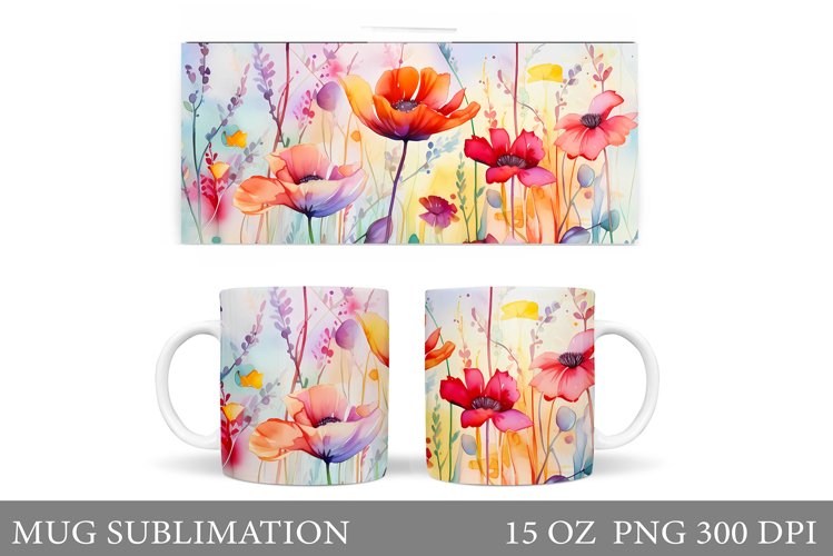 Flowers Mug Wrap Design. Wildflowers Mug Sublimation