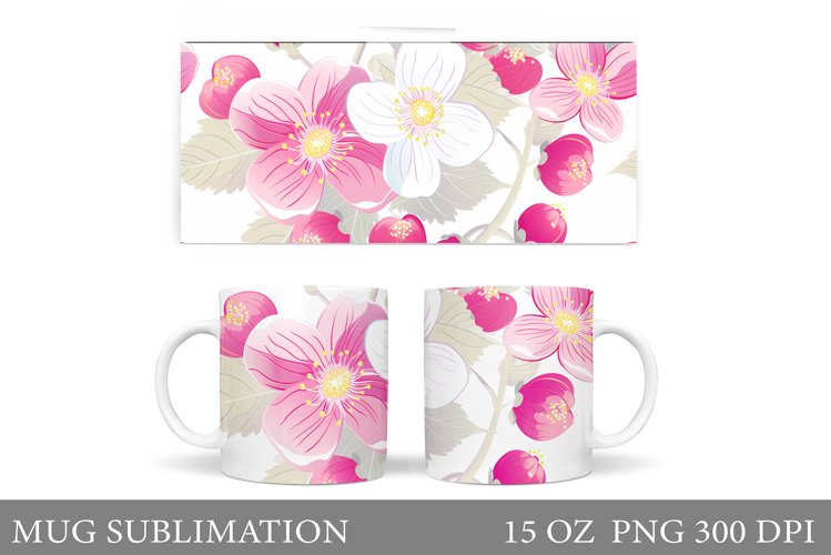 Flowers Mug Sublimation. Floral Mug Wrap Design example image 1