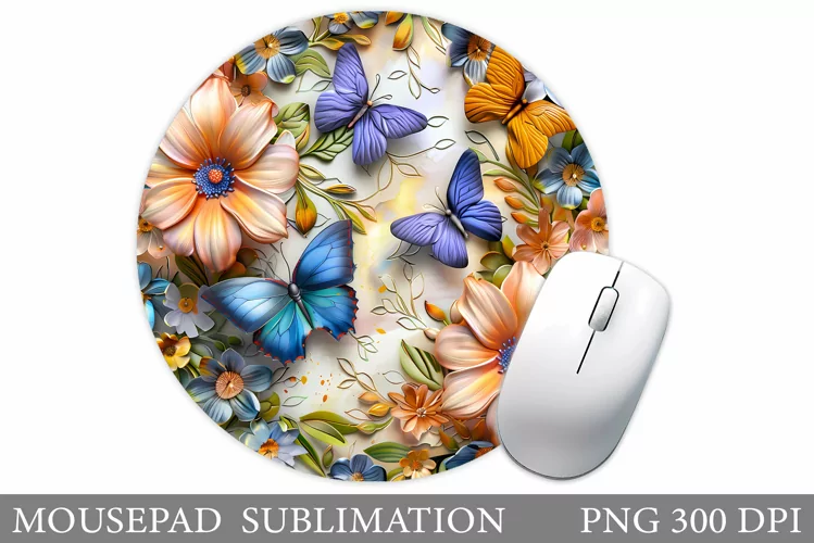 Butterflies Mouse Pad Design. Flowers Mouse Pad Sublimation