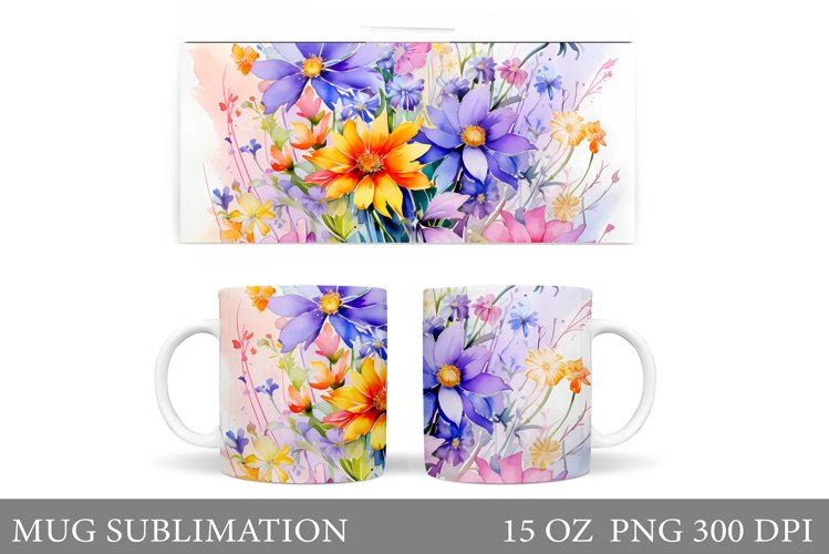Flowers Mug Sublimation. Wildflowers Mug Design
