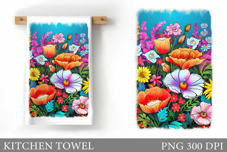 Flowers Kitchen Towel. Summer Kitchen Towel Sublimation