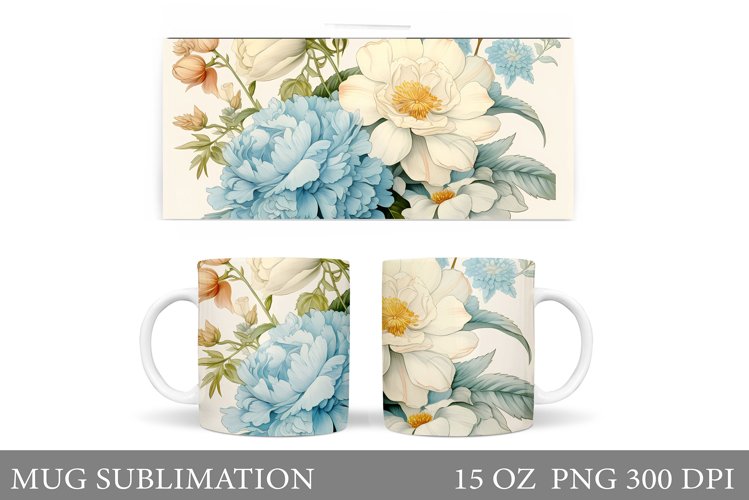 Flowers Mug Wrap Sublimation. Vintage Flowers Mug Design