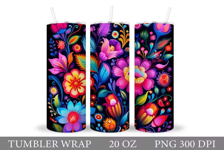 Neon Flowers Tumbler Design. Sublimation Tumbler Flowers