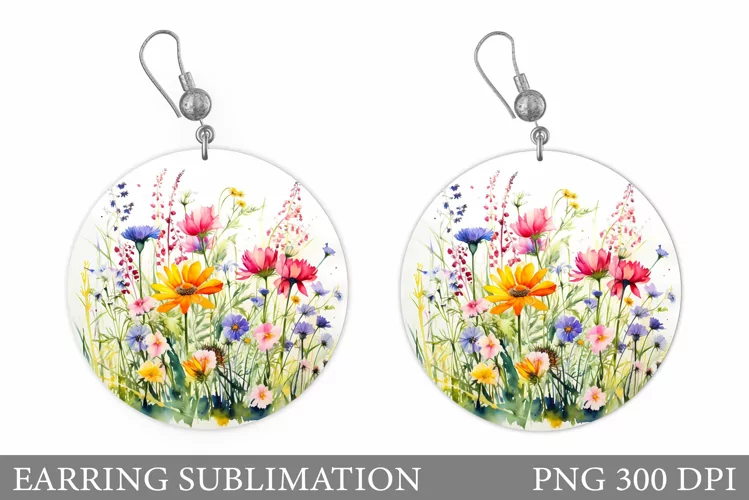 Wildflowers Earring Design. Summer Flowers Round Earring
