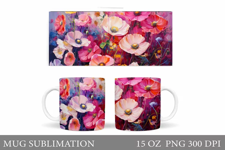 Flowers Mug Sublimation. Flowers Mug Wrap Design