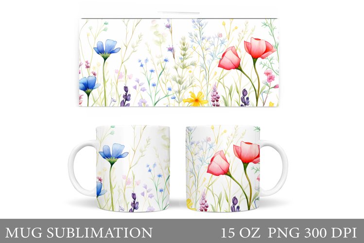 Wildflowers Mug Sublimation. Flowers Mug Wrap Design